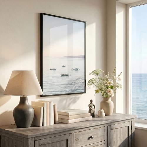 Image of Americanflat 19x27 Poster Frame with Polished Plexiglass - Streamline Collection - Thin Border Picture Frame for Wall Display - Hanging Hardware Included - Black