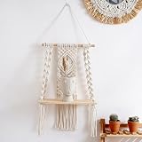 BTBHIHO - Estantería de pared tejida a mano, estante bohemio de Macramé con borde de algodón natural, adecuado para hotel, salón, dormitorio, decoración de balcón y 30 x 50 cm