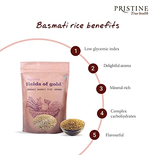 Image of PRISTINE Fields of Gold Organic Basmati Rice (Brown), 1kg Each (Pack of 4)