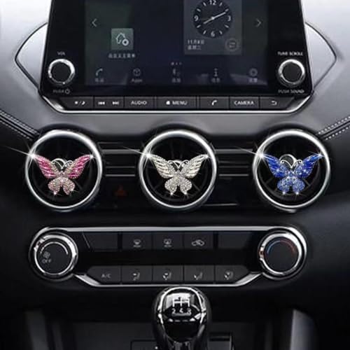 Image of Silver Butterfly Air Vent Clips,Shiny Butterfly Car Air Fresheners Vent Clips Car Diffuser Vent Clip,Diamond Car Decoration Interior Decor Car Accessories for Women,Air Fresheners