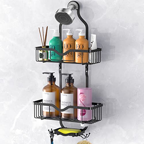Kerisgo Hanging Shower Caddy, Over Head Shower Caddy Shower Organizer Rack With Soap Dish, Shower Storage Basket For Shampoo, Conditioner, Razors, Soap, Shower Sponge (Black) #TOP5