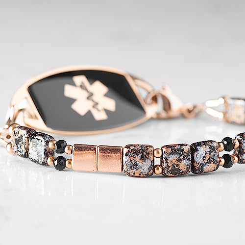 Lauren's Hope Jazz Beaded Stretch Rose Gold and Black Medical ID Bracelets for Women, Medical ID, Custom Engraved Alert Jewelry3
