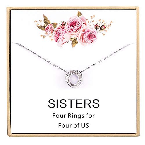 4 Sisters Necklace - 925 Sterling Silver Four Circles Sister Necklace For Women Friendship Necklace