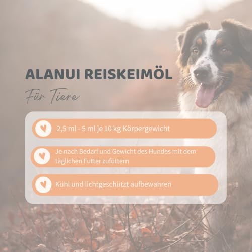 alanui Reiskeimöl für Hunde, raffiniert, 500 ml Dosierflasche