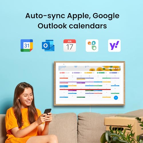 Image of Apolosign 27-inch Digital Calendar & Smart Family Wall Planner, No Subscription, Calendar & Dashboard Dual-Mode System, Shared Touchscreen Display with Calendar Sync, Chore Charts & Family Scheduling Hub, Wall Mount Included (Teak)