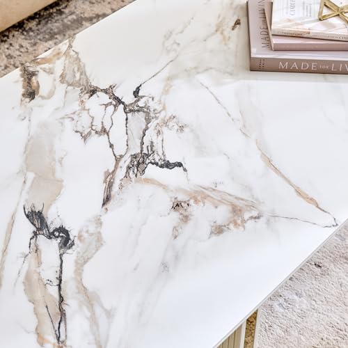 Image of Home Centre | Modern Radiance Ceramic Top Coffee Table | Center Table for Living Room | Cream | 1 Year Warranty
