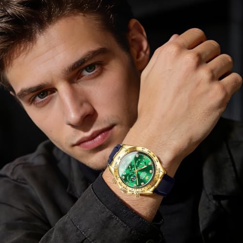 Image of OLEVS Watches for Men Business Diamond Moon Phase Male Watch Chronograph Fashion Dress Waterproof Date Analog Quartz Waterproof SiliconeMen Wrist Watch
