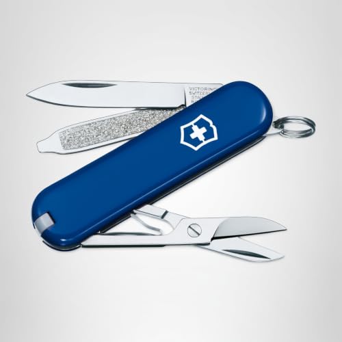 Victorinox Classic SD Swiss Army Knife, Compact 7 Function Swiss Made Pocket Knife with Small Blade, Screwdriver and Key Ring - Blue