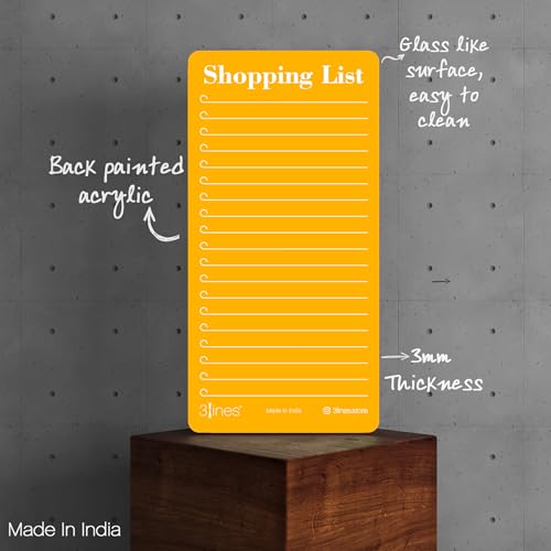 Image of 3 Lines Shopping List Fridge Magnet with Marker|Smart Planning & Shopping for Family, Working Professionals|to Do List| Acrylic Magnetic Notepad for Kitchen Organisation|12x24 cms|Papaya Color|Large