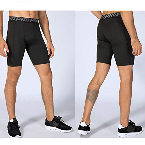 Men's Compression Shorts with Pocket Baseball Athletic Gym Yoga Shorts Cool Dry Running Workout Underwear Pack2