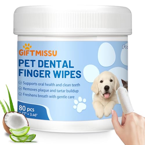 GIFTMISSU 80 Counts Pet Dental Finger Wipes for Dogs and