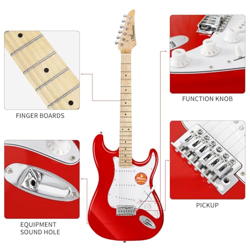 Image of Electric Guitar Beginner Kits, 6 Strings 39 Inch Solid Body Guitarra Electricar Set for Adults With Gig Bag, Strap, Tremolo Arm, Cable & Picks MS100 (Red)