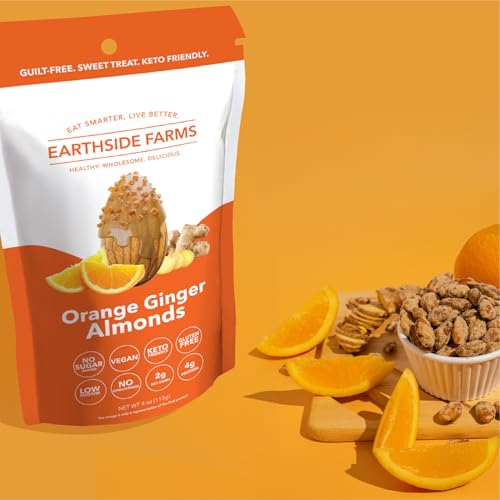 Image of Earthside Farms Orange Ginger Almonds 4oz (10 Pack), Healthy Snack, Keto-Friendly, Vegan, Gluten Free, No Added Sugar, Non-GMO, Guilt-Free Snack, Clean Ingredients, Snack Packs