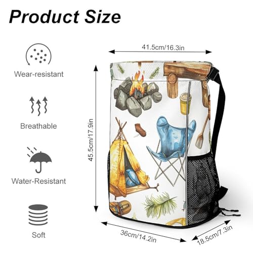 Drawstring Gym Backpack with Shoe Compartment And Wet Pocket, 28L Lightweight Waterproof Camping Equipment Pattern Sports Backpack for Workout Swim Beach Travel String Bag for Men Women2