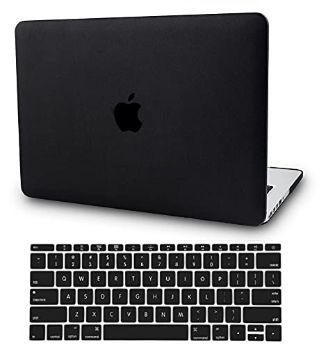 KECC Laptop Case for MacBook Pro 13" (2019/2018/2017/2016) w/ Keyboard Cover Italian Leather A1989/A1706/A1708 Touch Bar 2 in 1 Bundle (Black Leather)