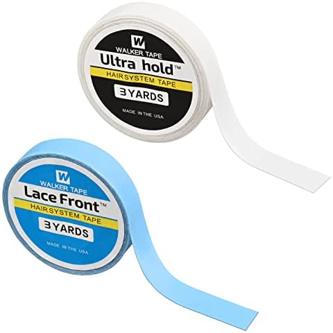 YMHPRIDE 2 PCS Lace Front Wig Support Tape, Double Sided Adhesive Roll Sticky Tape Wig Tape Replacement Tape for Salon Hair Extensions Hairpiece Toupee Hair Weft (Blue and White Tape, 1CM * 3Yard) Cover