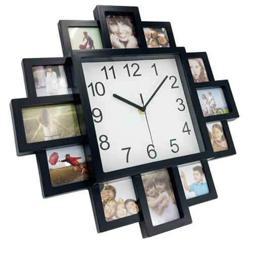 DIY Rahmenuhr, DIY Wanduhr Modernes Design DIY Fotorahmen Uhr Kunststoff Kunst Bilder Uhr Einzigartige Klok Home Decor - Machen Sie Ihre eigene Multi-Fotouhr (Schwarz) – Bild 6