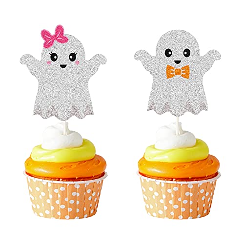 24pcs Halloween Gender Reveal Cupcake Toppers Spook Party Decors Fall Boy or Girl Cupcake Picks Decorations for Baby Shower