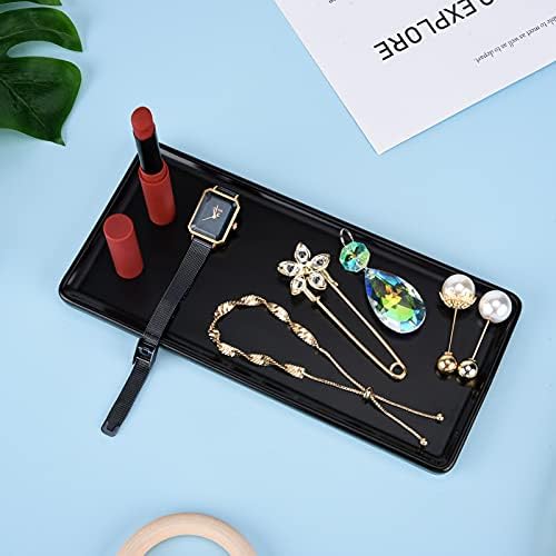 XINRUI Vanity Tray, 2 Pack Bathroom Sink Storage Tray,Ceramic Bathtub Tray Organizer Cosmetics Holder for Tissues, Candles, Towel, Soap, Towel, Plant,Jewelry(Black)