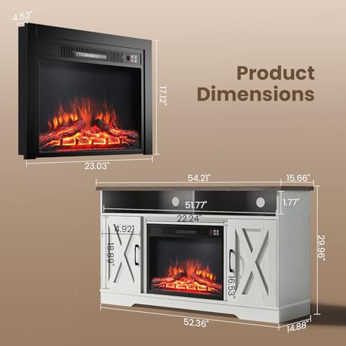 INMOZATA Electric Fire Insert TV Stand, Entertainment Center Console Table with Realistic LED Flame Effect, Remote Control&Overheat Protection, White, 23" Fireplace, for 65" TV - Image 6