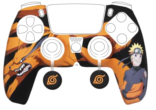 Konix Naruto Shippuden Schutzhülle für DualSense PS5-Controller - Silikon - Daumenstützen - Kurama/Kyûbi- und Naruto-Motiv - Schwarz