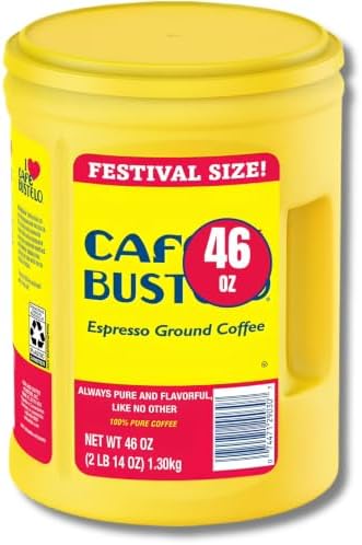 Cafe Bustleo Dark Roast Ground Espresso Coffee, 46 Oz, Festival Size, Bold Full-Bodied Ground Coffee, Vacuum Sealed for Home & Office Brewing