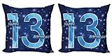 ABAKUHAUS 13ème Anniversaire Lot de Housses de Coussin en 2 pièces, Polygone Effet étoiles, Impression Numérique Recto-Verso Zippée, 40 cm x 40 cm, Bleu foncé Bleu pâle