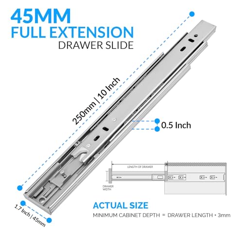 HOMANDS 10 Inch Soft Close Drawer Slides 4 Pairs (8pcs) Side Mount Rails- Heavy Duty Full Extension Ball Bearing –Drawer Slide Glides for Cabinet Kitchen, Dresser Runners - Draw Slides 100Lb Capacity by HOMANDS - Used condition - Image 2