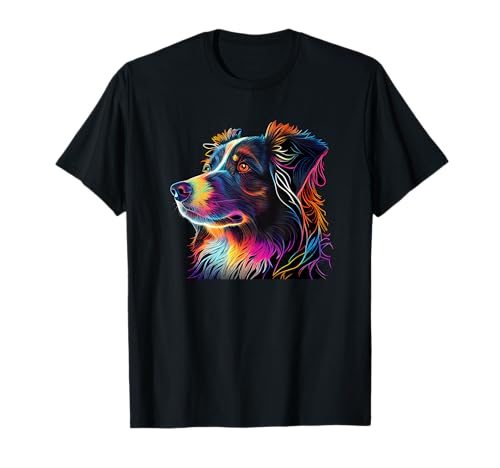 Australian Shepherd Mini Colorful Abstract Line Art T-Shirt