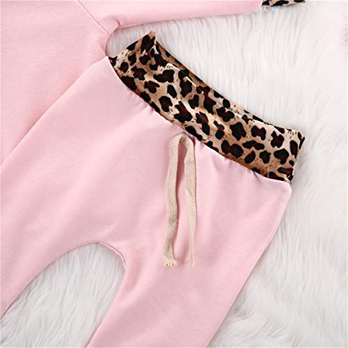 Baby Girl Clothes Long Sleeve Hoodie Top Sweatshirt Floral Pants Outfit Set Autumn Winter Clothing (Leopard Pink, 12-18M) #TOP5