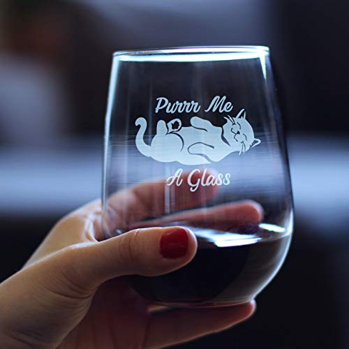 Purr Me A Glass – Cat Stemless Wine Glass, Etched Sayings, Cute Funny Kitten Gift, Large Glasses #TOP3