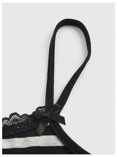 Floerns Women's Sleeveless Cat Embroidery Striped Scoop Neck Contrast Lace Cami Tops3