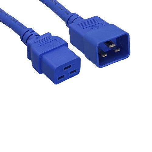 Kentek 8 Feet Ft 3 Prong US AC Power Cord IEC320 C19 to C20 Extension Cable 12 AWG 20A 250V Blue Heavy Duty for Servers/Routers/Network Switches/Blade Server Enclosures