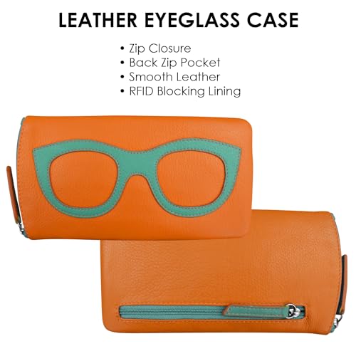 Image of ili New York Smooth Leather Soft Eyeglass Case, Zip Closure with RFID Blocking Lining, Travel-Friendly in Vibrant Colors