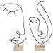 Lot de 2 Sculptures filaires, Style Arty. Hauteur 39 cm. Apportez Un Brin de poésie à Votre intérieur avec Ces Visages Design en 3D ! Fil métal Noir épaisseur 4 mm. Socle en Bois. L’Art à Petit Prix