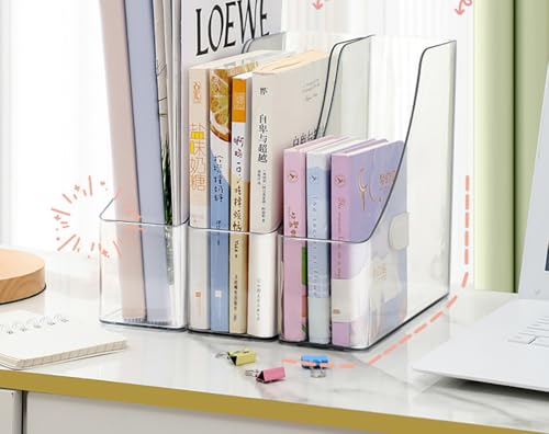 Image of MosQuick Set Of 2 Transparent Sturdy Desk Supplies Organisers Magazine File Holder For Office Acrylic File Rack File Organizer Study Table Accessories Book Holder Table Organizer For Study Table