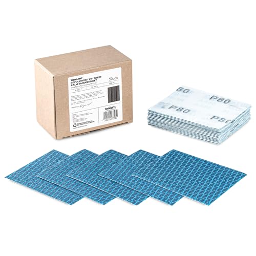 toolant 1/4 Sheet Sandpaper, 80 Grit Diamond Shape Sander Sheets for Woodworking,4.5' x 5.7' Size(50 Pack) Hook & Loop Backing for Palm Sander