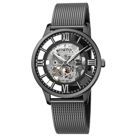Festina Herren Automatikuhr aus Edelstahl 316L Schwarz Herren Analog Uhr - Saphirglas mit hoher Widerstandsfähigkeit - Wasserdicht bis 5 ATM F20535/1