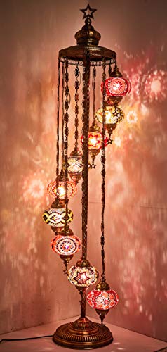Demmex - 9 Big Globes Turkish Moroccan Mosaic Floor Lamp Light, Bohemian Boho Tiffany Mosaic Floor Lamp With North American Plug & Socket, 6 Feet (Red-Brown-Amber) #TOP14