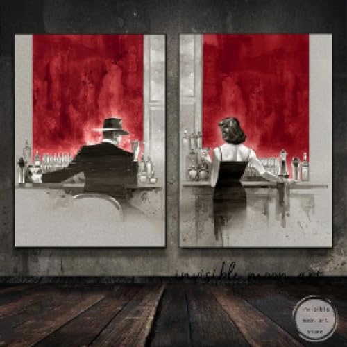 Impression sur toile romantique bar de qualité supérieure - Diptyque 40x60 cm