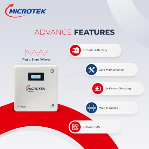 Image of Microtek I Lithium 1500 SW 1100VA /925W Lithium Inverter with 1280Wh 12.8V Li-Ion Battery, More Than 12-Year Life, 5-Year Onsite Warranty for Home, Office & Shop