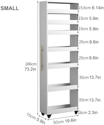Slim Storage Cart - Kitchen Rolling Cart with Handle & Wheels, Narrow Wood Spice Rack for Small Spaces, Pantry Organizer, Lightweight Walnut Finish, Versatile Storage Solution