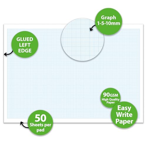 A3 Graph Pad x 50 Sheets of Smooth White 90gsm Paper with 1-5-10mm Graph. Ideal for Technical Drawing, Plotting Graphs, Drafting Designs (Ref. 70390) - Image 2