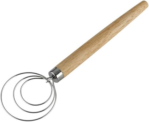 VALINK Batidor de masa danesa de acero inoxidable de 9 pulgadas con mango de madera, cocina portátil para hornear, batidor, batidor, batidor,