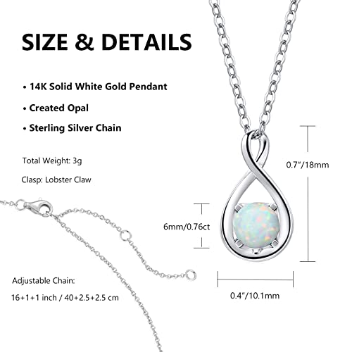14K Solid White Gold Necklace For Women October Birthstone Opal Necklace Infinity Pendant With Sterling Silver Chain Created Gemstone Jewelry Mother’s Day Anniversary Birthday Gifts For Girls Mom Wife #TOP6