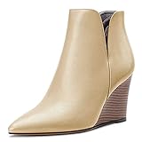 Saekcted Femmes Haut High Compensé Talon Heel Fermé Pointu Bout Bottines Two-Piece Classique Slip-on Chaussures Or 39 EU