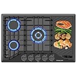 Gas Cooktop 30 Inch with Grill/Griddle, GASLAND PRO GH2305EF 5 Burner Gas Stove, Built-in NG/LPG Convertible Gas Cooktops, Gas Countertop Plug-in with Thermocouple Protection, Black