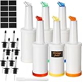 6 Pcs Juice Containers Bar Pour Tops Bar Supplies Plastic Liquor Bottle Pourers Juice Pour Bottle Dispenser for Bar Cooling Wine Pour for Store, 33 oz (White,Red,Yellow,Orange,Blue,Green)
