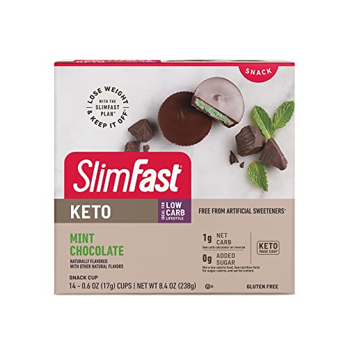 SlimFast Keto Fat Bomb Snack Cup, Mint Chocolate, Keto Snacks for Weight Loss, Low Carb with 0g Added Sugar, 14 Count Box (Packaging May Vary)