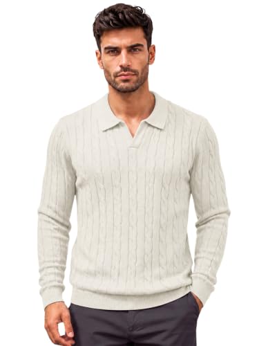 Image of TYSORT Men's Cotton Full Sleeve Collar Polo Sweater for Men, Cable Knitted Sweaters for Men